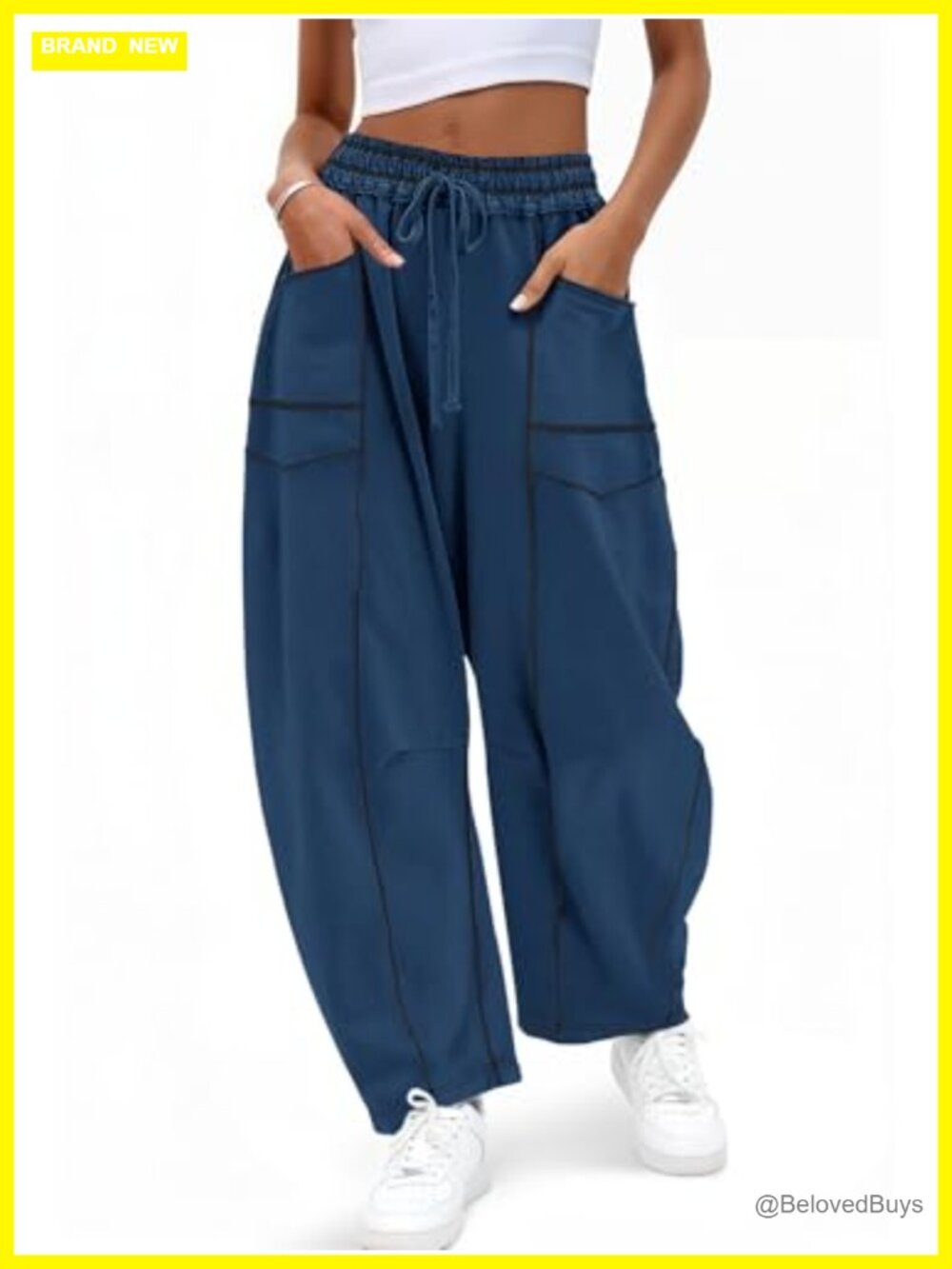 Womens Baggy Wide Leg Sweatpants Drawstring Elastic Waist Contrast Stitch